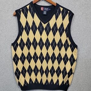 Chaps Ralph Lauren Men's Navy Yellow Argyle Sweater Vest Size L 100% Cotton EUC
